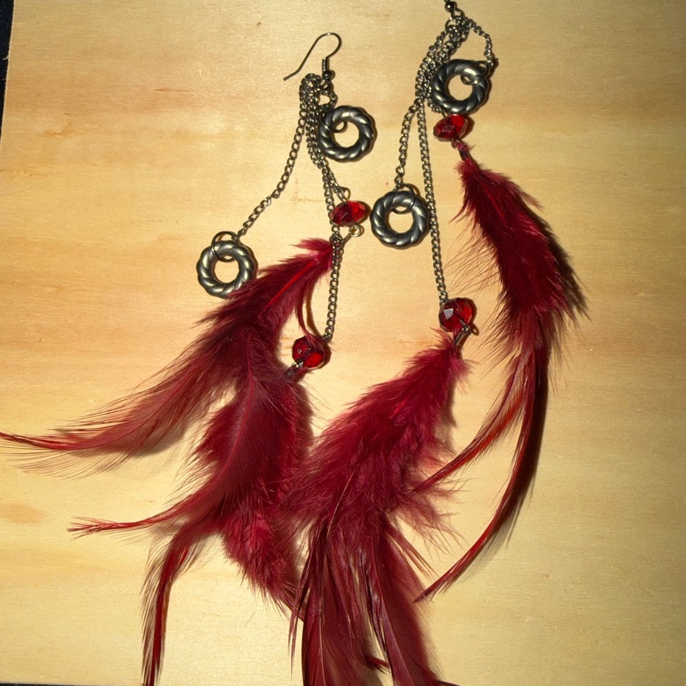 Elegant Red Feather Earrings